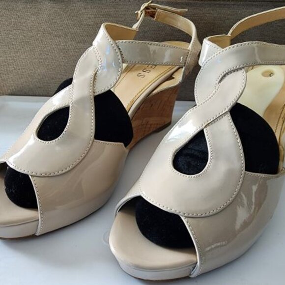 Guess Shoes - Guess WG Preslie Peep Toe Cork Wedge Heels-Excellent-Women's Size 8 Med - Sand